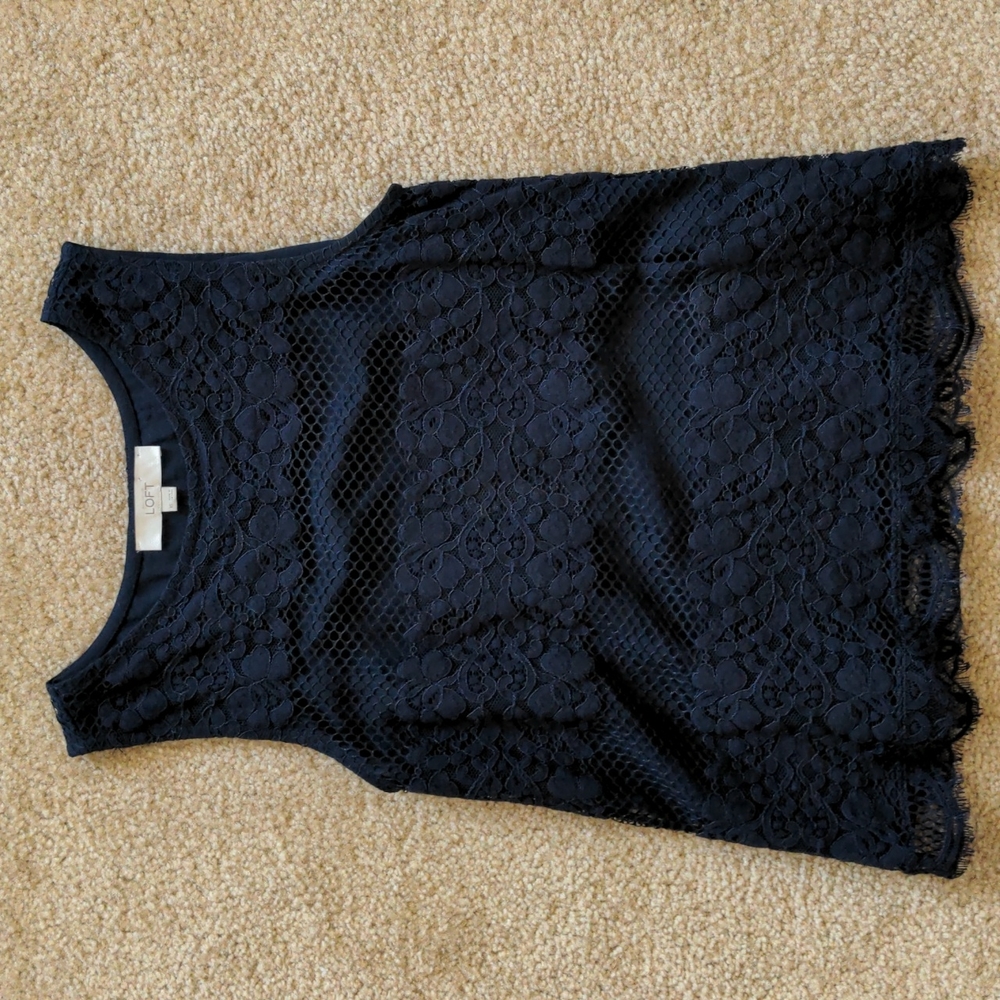 LOFT Navy Blue Lace Tank Top size :xs
